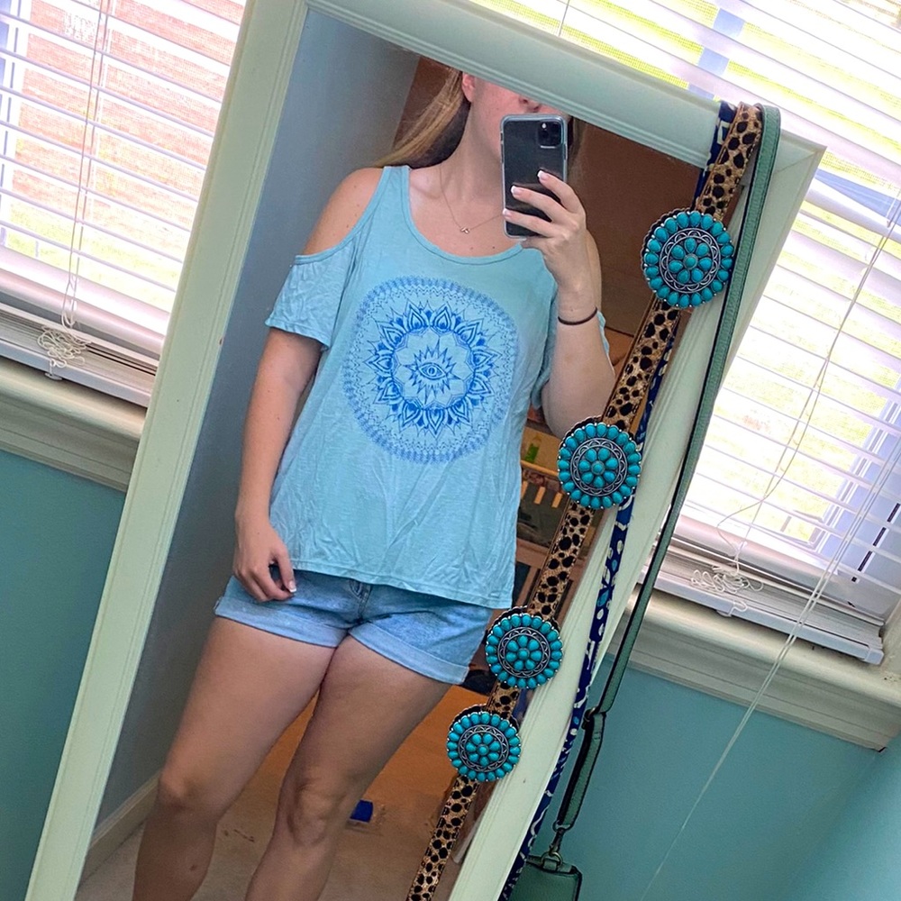 Cold shoulder blue blouse